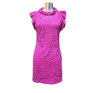 Neiman Marcus Pink Fuchsia Lace Mini Dress A008